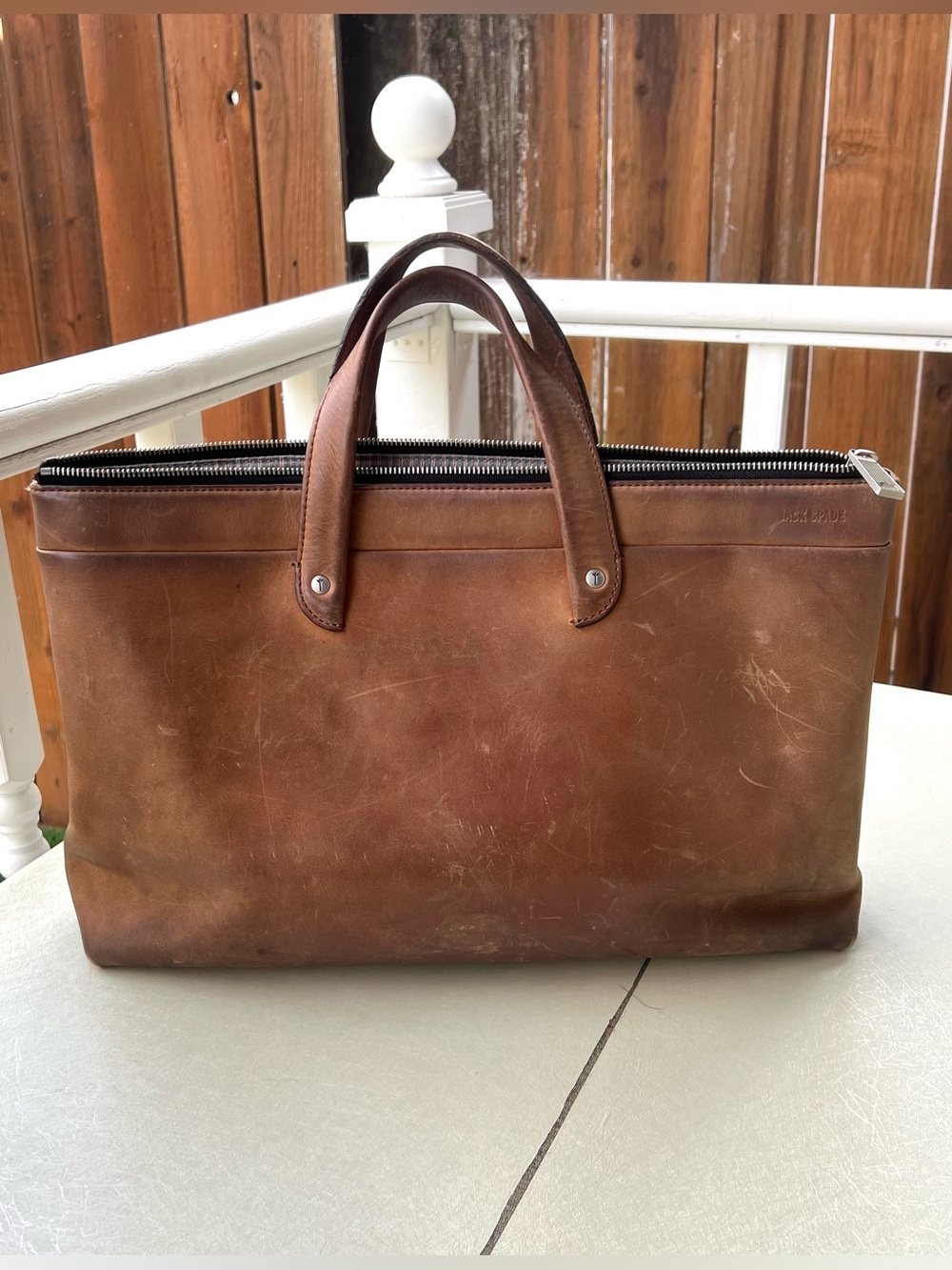 Jack Spade Leather Slim Briefcase / Messenger Bag - Brown As Is
